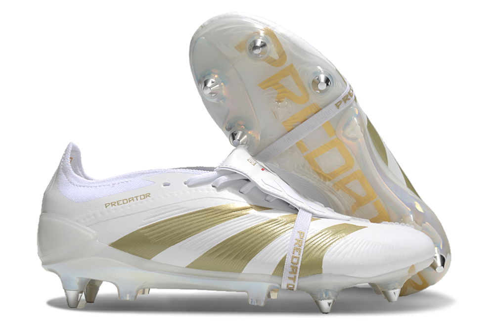 Chuteira Adidas Predator Elite Fold-Over Tongue SG - Branca e Dourada