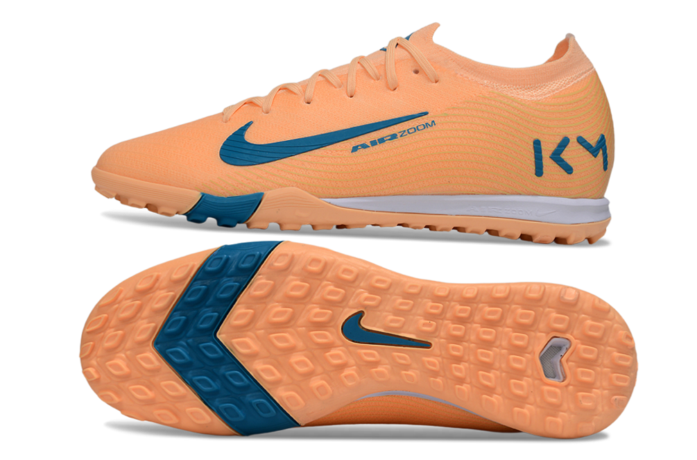 Chuteira Society Nike Air Zoom Mercurial Vapor 16 Killian Mbappe Elite TF - Laranja e Azul