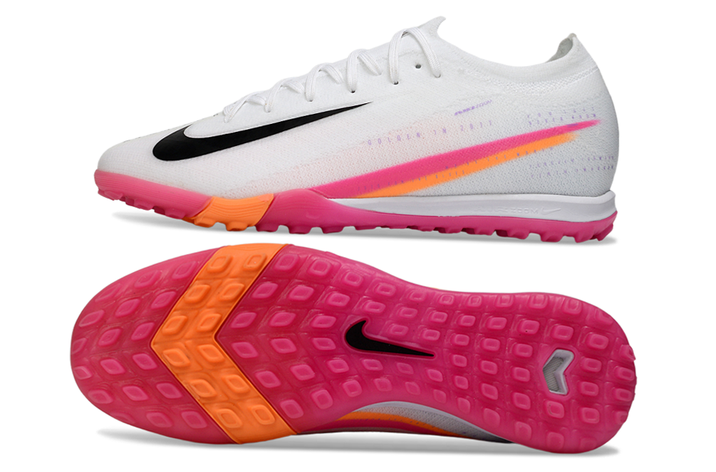 Chuteira Society Nike Air Zoom Mercurial Vapor 16 Elite TF - Branca, Rosa e Laranja