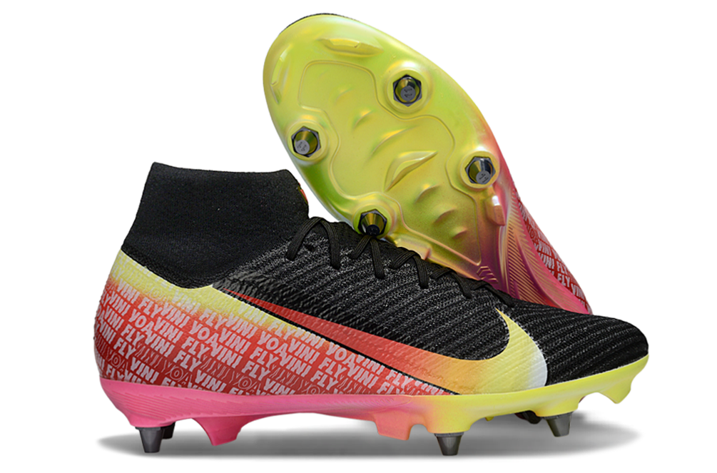 Chuteira Nike Air Zoom Mercurial SuperFly 10 Vini JR Elite SG - Preta, Amarela e Vermelha