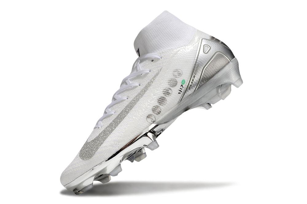 Chuteira Nike Air Zoom Mercurial Superfly 10 Edição Especial Elite FG - Branca e Prata