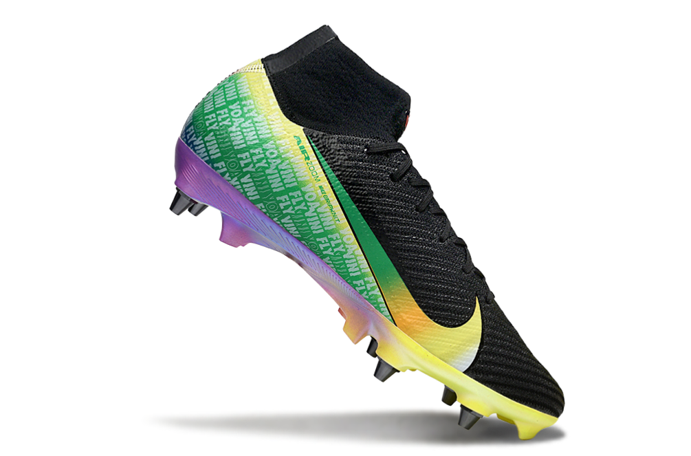 Chuteira Nike Air Zoom Mercurial SuperFly 10 Vini JR Elite SG - Preta, Amarela e Vermelha