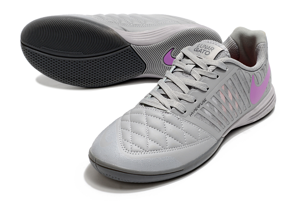 Tênis Futsal Nike Lunar Gato IC - Cinza e Roxa