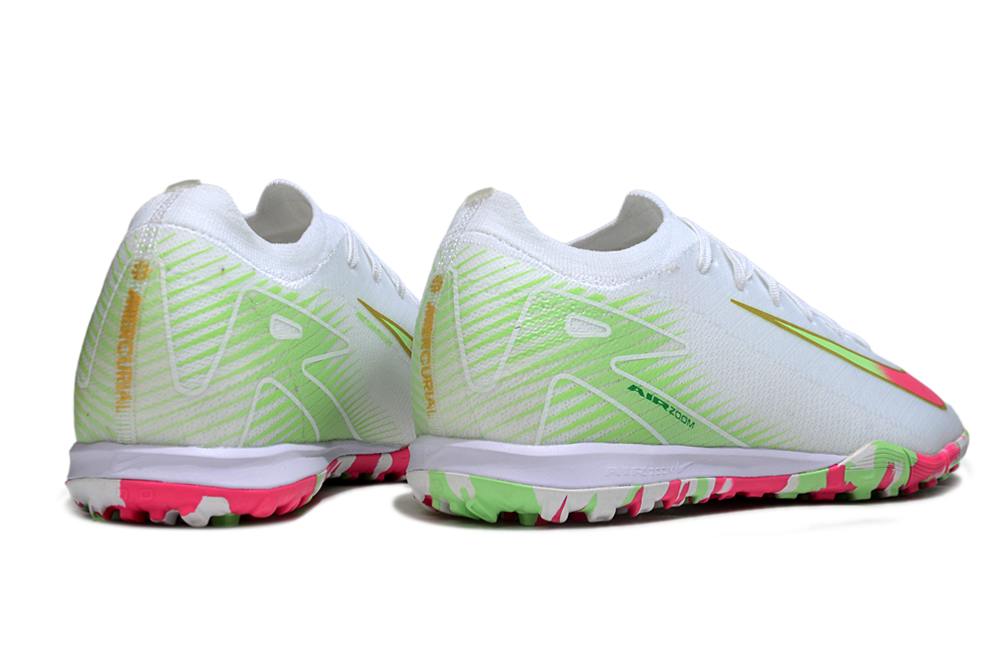 Chuteira Society Nike Air Zoom Mercurial Vapor 16 Elite TF - Branca, Verde e Rosa