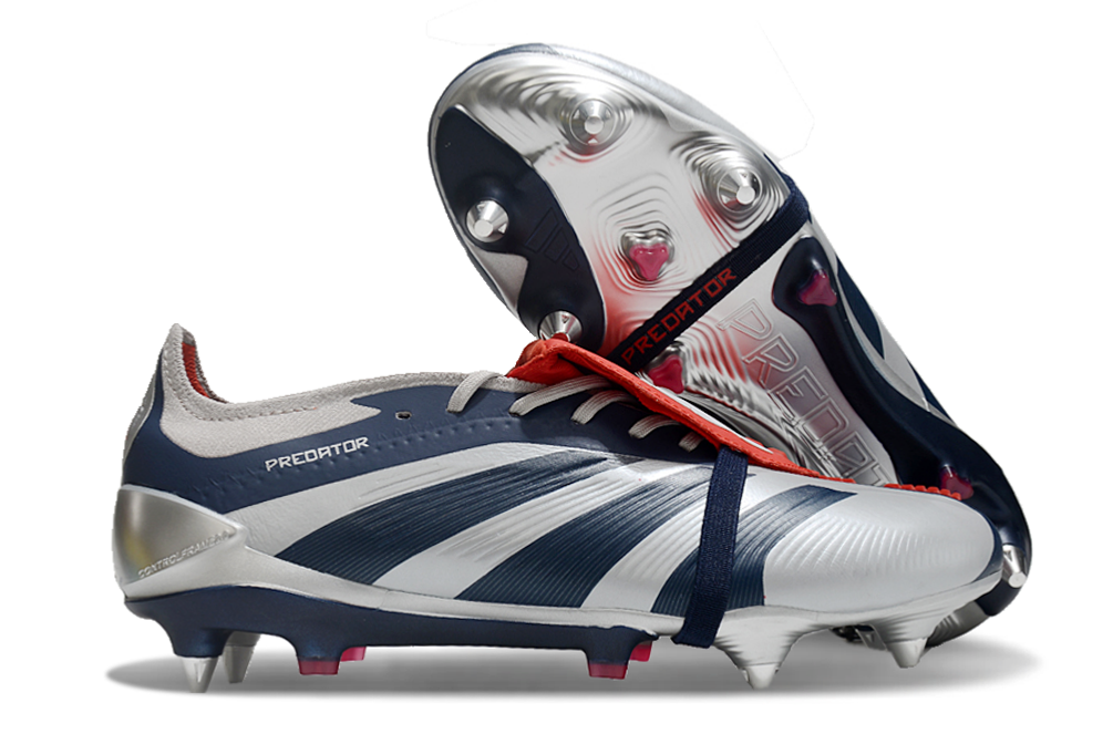 Chuteira Adidas Predator Elite Fold-Over Tongue SG - Prata, Azul e Vermelha
