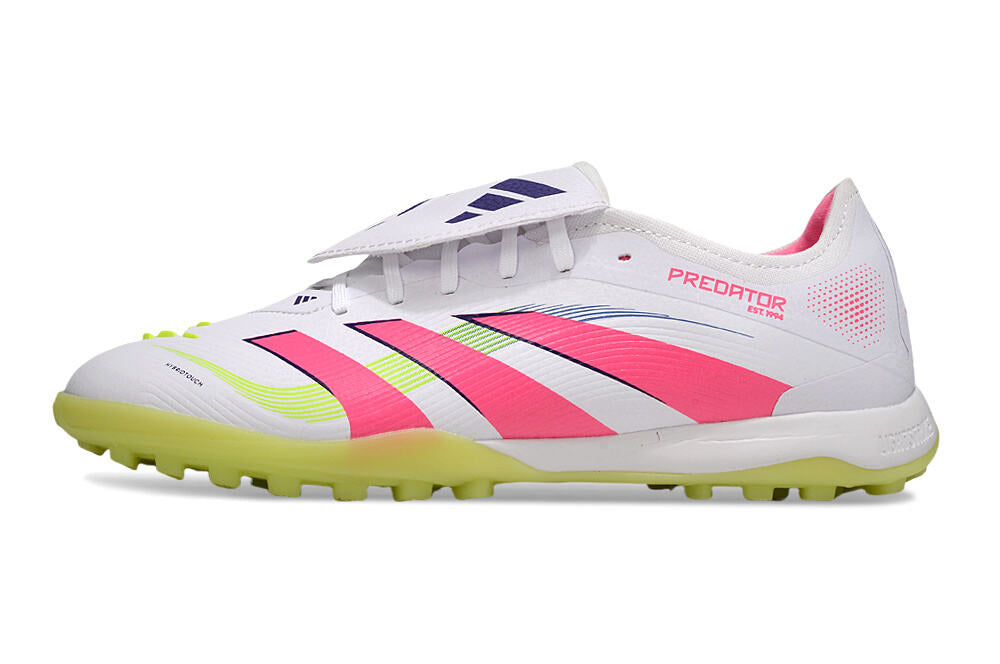 Chuteira Society Adidas Predator Elite Fold-Over Tongue TF - Branca, Rosa e Verde