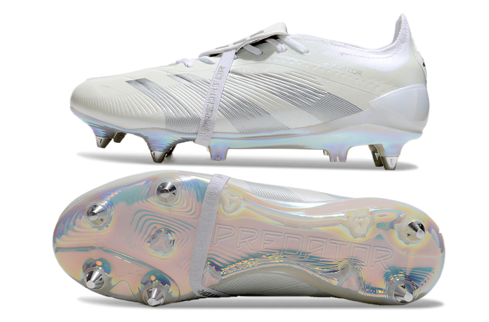 Chuteira Adidas Predator Elite Fold-Over Tongue SG - Branca e Prata