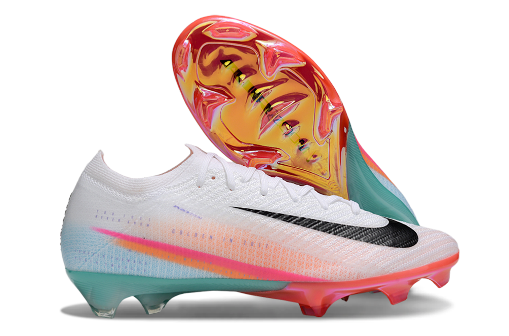 Chuteira Nike AIR Zoom Mercurial Vapor 16 Edição Especial Elite FG - Branca, Azul, Laranja e Rosa