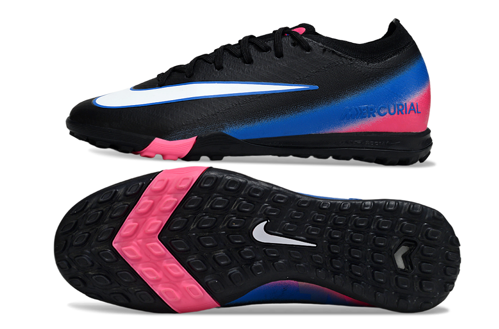 Chuteira Society Nike Air Zoom Mercurial Vapor 16 Elite TF - Preta, Rosa e Azul