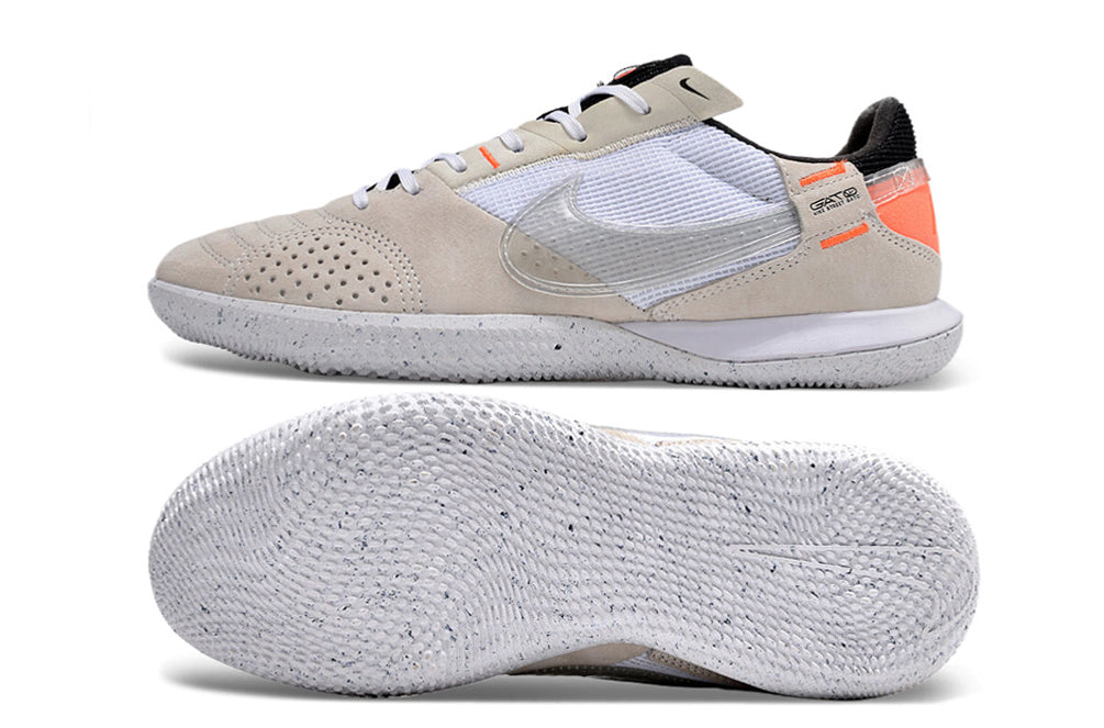 Tênis Futsal Nike Street Gato IC - Bege, Branca e Laranja
