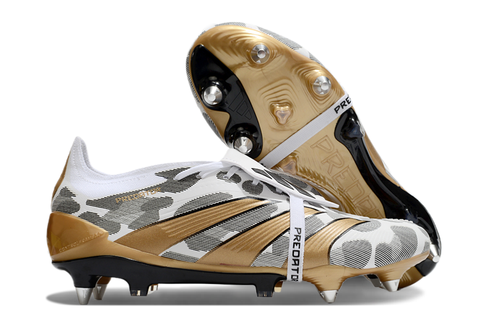 Chuteira Adidas Predator Elite Fold-Over Tongue SG - Branca, Dourada e Preta