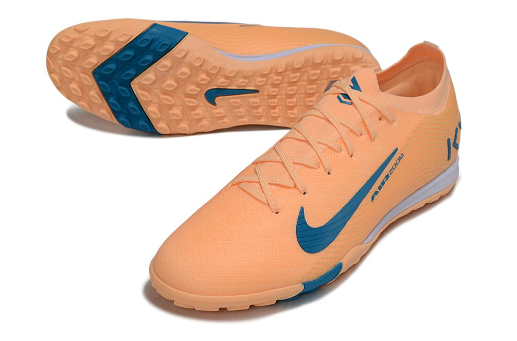Chuteira Society Nike Air Zoom Mercurial Vapor 16 Killian Mbappe Elite TF - Laranja e Azul