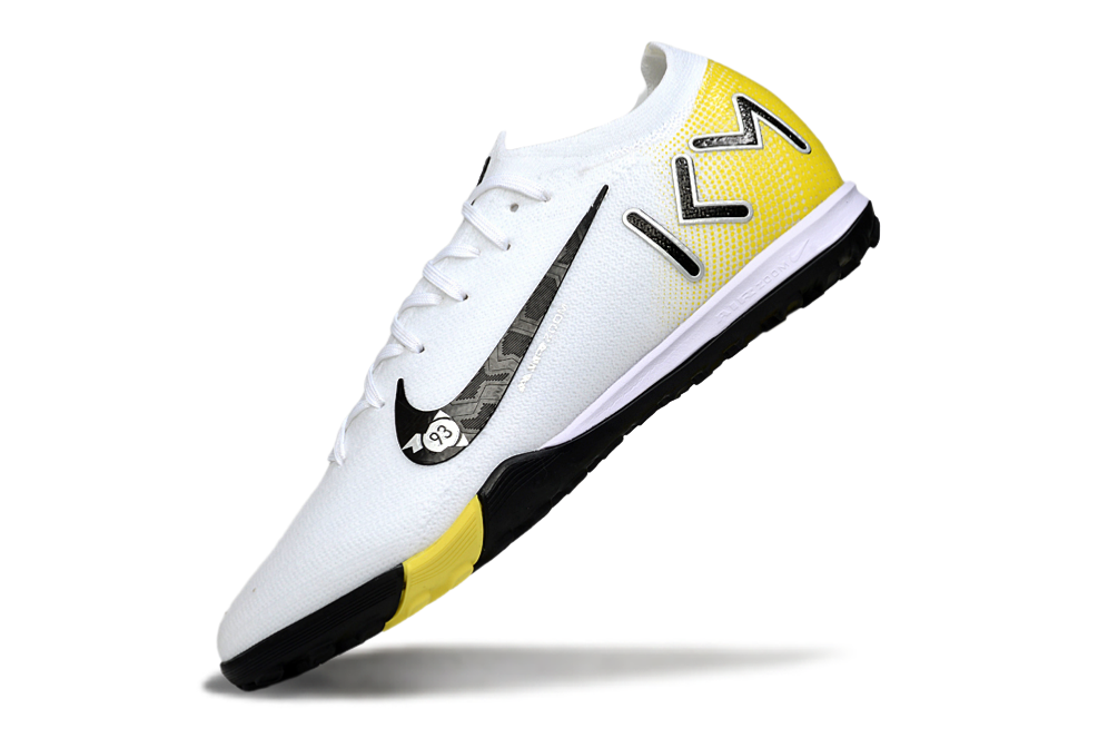 Chuteira Society Nike Air Zoom Mercurial Vapor 16 Kylian Mbappe Elite TF - Branca, Amarela e Preta