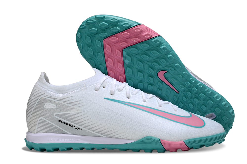 Chuteira Society Nike Air Zoom Mercurial Vapor 16 Elite TF - Branca, Azul e Rosa