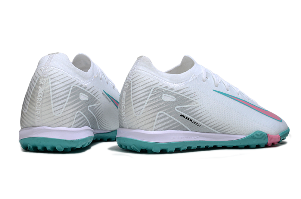 Chuteira Society Nike Air Zoom Mercurial Vapor 16 Elite TF - Branca, Azul e Rosa