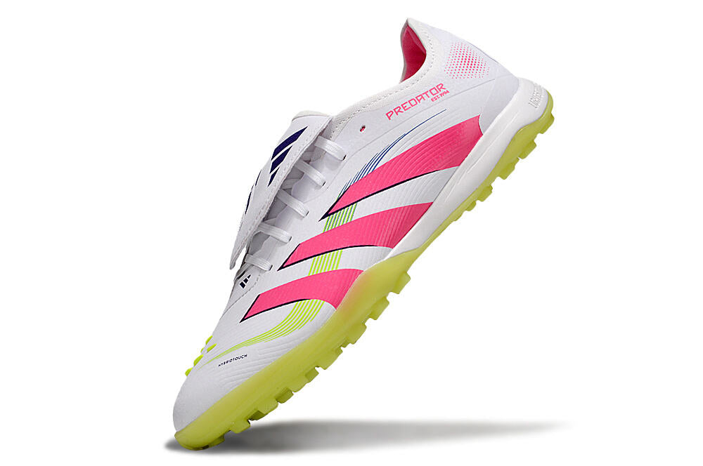 Chuteira Society Adidas Predator Elite Fold-Over Tongue TF - Branca, Rosa e Verde