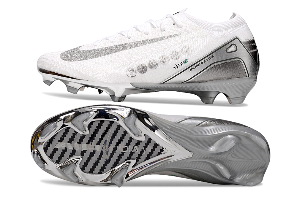Chuteira Nike Air Zoom Mercurial Vapor 16 Edição Especial Elite FG - Branca e Prata