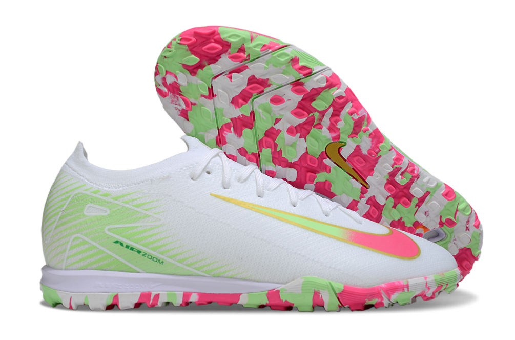 Chuteira Society Nike Air Zoom Mercurial Vapor 16 Elite TF - Branca, Verde e Rosa