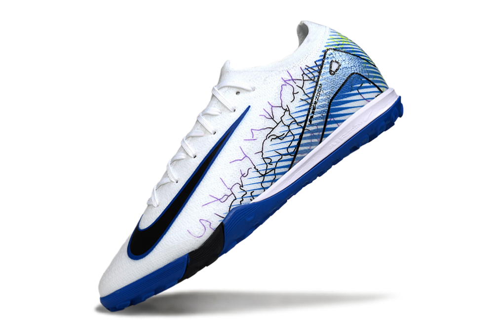 Chuteira Society Nike Air Zoom Mercurial Vapor 16 Elite TF - Branca, Azul e Preta