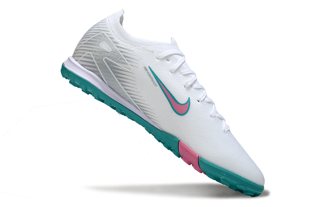 Chuteira Society Nike Air Zoom Mercurial Vapor 16 Elite TF - Branca, Azul e Rosa