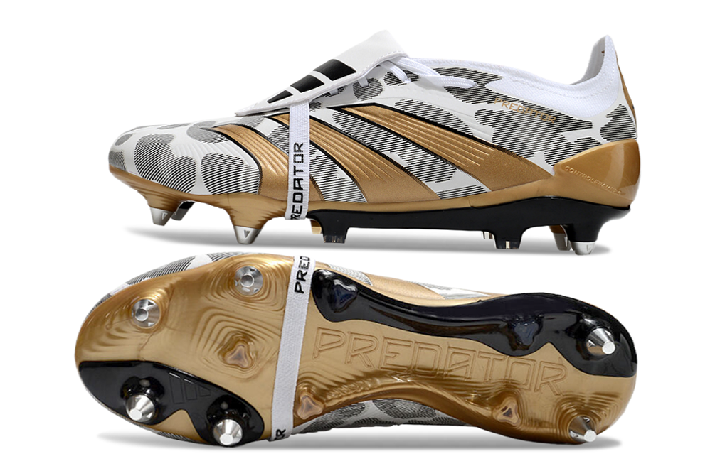 Chuteira Adidas Predator Elite Fold-Over Tongue SG - Branca, Dourada e Preta