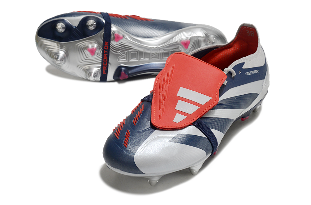 Chuteira Adidas Predator Elite Fold-Over Tongue SG - Prata, Azul e Vermelha