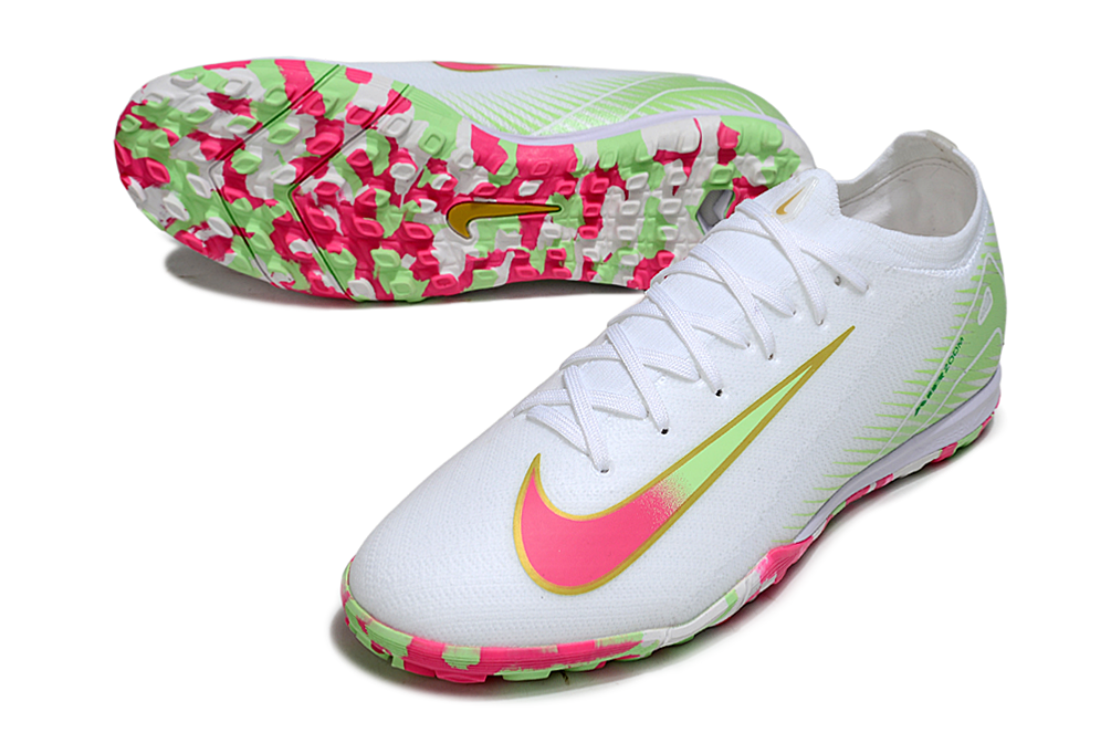 Chuteira Society Nike Air Zoom Mercurial Vapor 16 Elite TF - Branca, Verde e Rosa