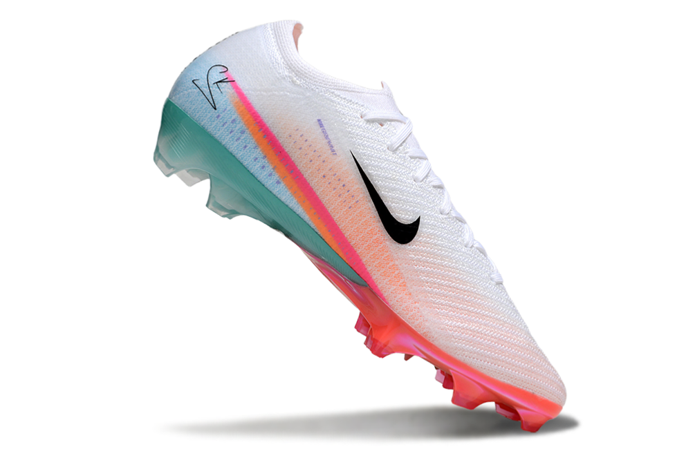 Chuteira Nike AIR Zoom Mercurial Vapor 16 Edição Especial Elite FG - Branca, Azul, Laranja e Rosa