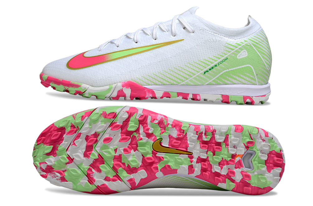 Chuteira Society Nike Air Zoom Mercurial Vapor 16 Elite TF - Branca, Verde e Rosa