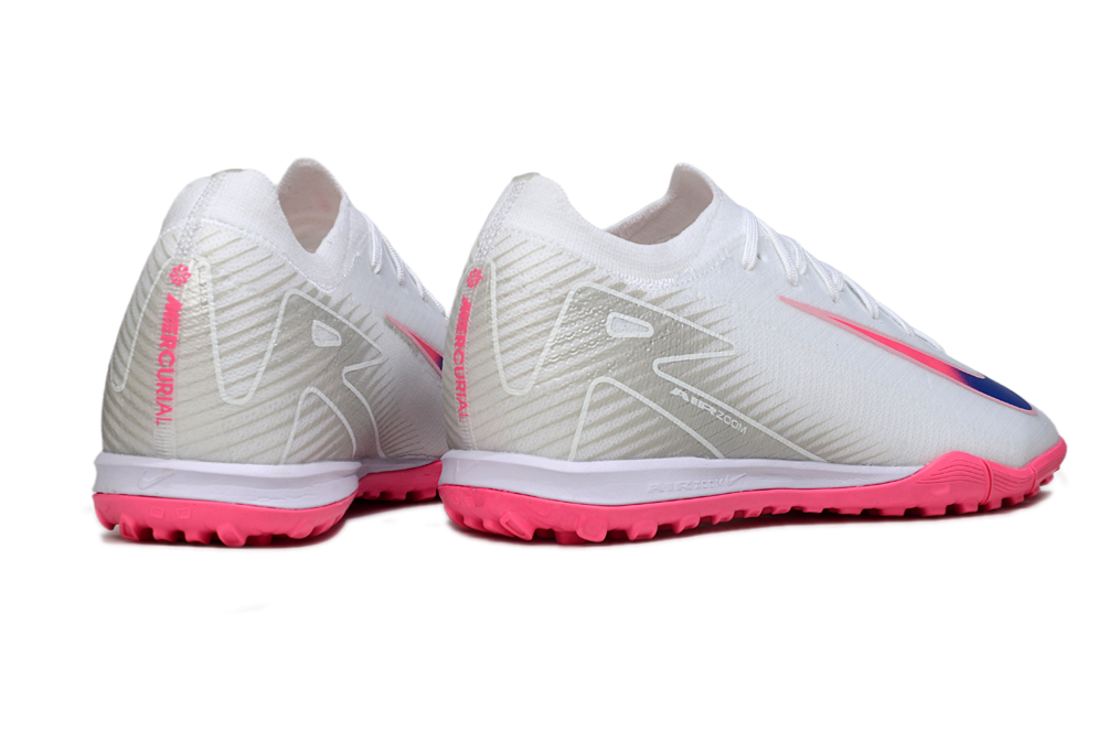 Chuteira Society Nike Air Zoom Mercurial Vapor 16 Elite TF - Branca, Rosa e Azul