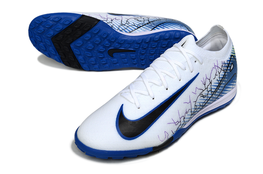 Chuteira Society Nike Air Zoom Mercurial Vapor 16 Elite TF - Branca, Azul e Preta