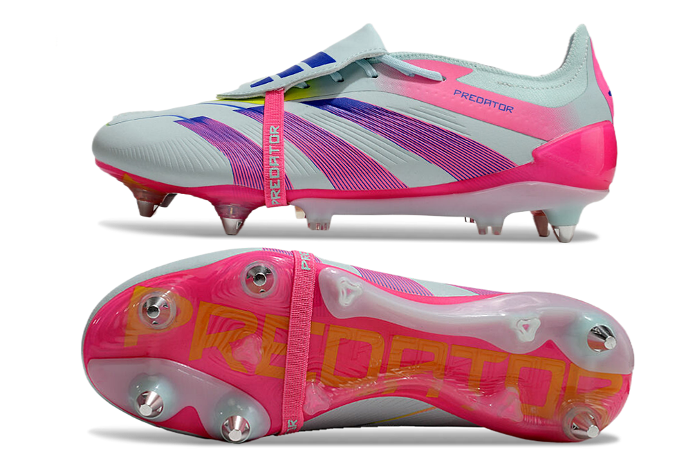 Chuteira Adidas Predator Elite Fold-Over Tongue SG - Branca, Rosa e Roxa
