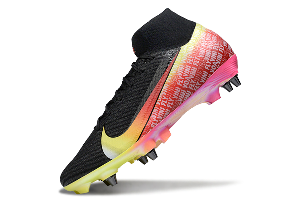 Chuteira Nike Air Zoom Mercurial SuperFly 10 Vini JR Elite SG - Preta, Amarela e Vermelha