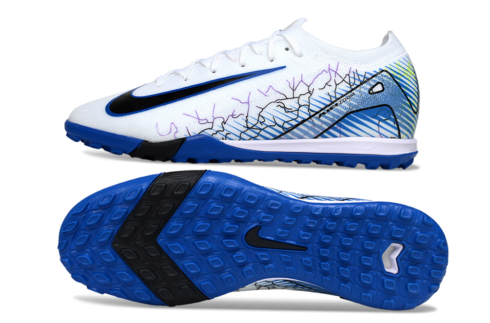 Chuteira Society Nike Air Zoom Mercurial Vapor 16 Elite TF - Branca, Azul e Preta