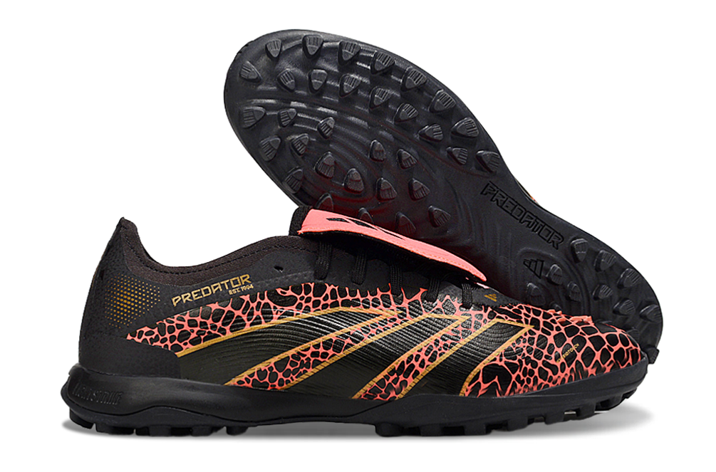 Chuteira Society Adidas Predator Elite Fold-Over Tongue TF - Preta, Laranja e Dourada