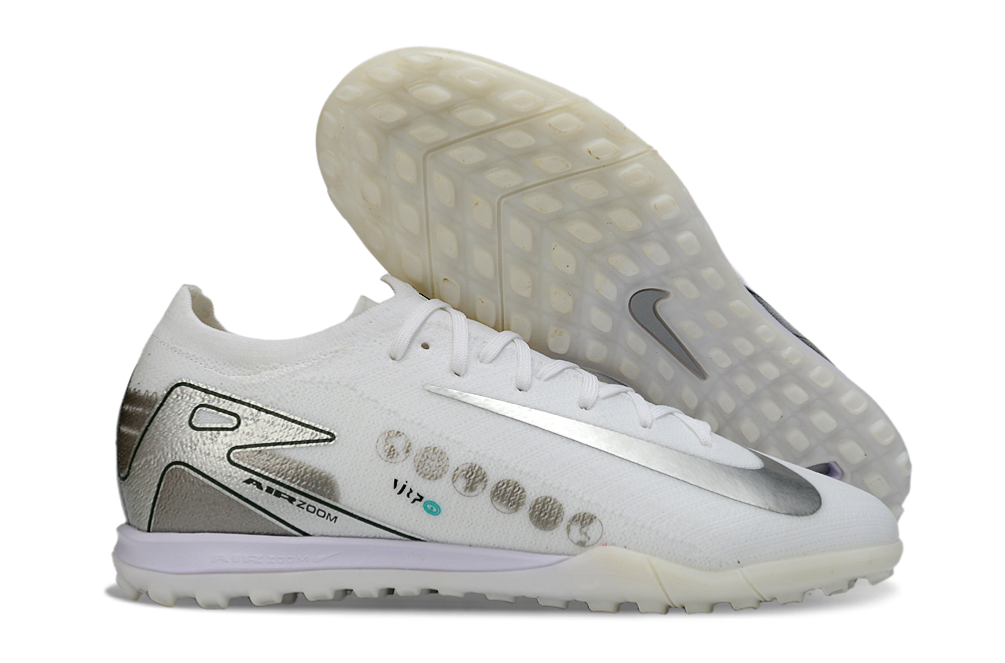 Chuteira Society Nike Air Zoom Mercurial Vapor 16 Vini JR Elite TF - Branca e Cinza