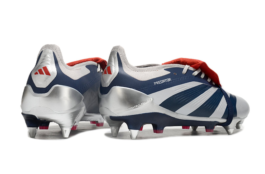 Chuteira Adidas Predator Elite Fold-Over Tongue SG - Prata, Azul e Vermelha
