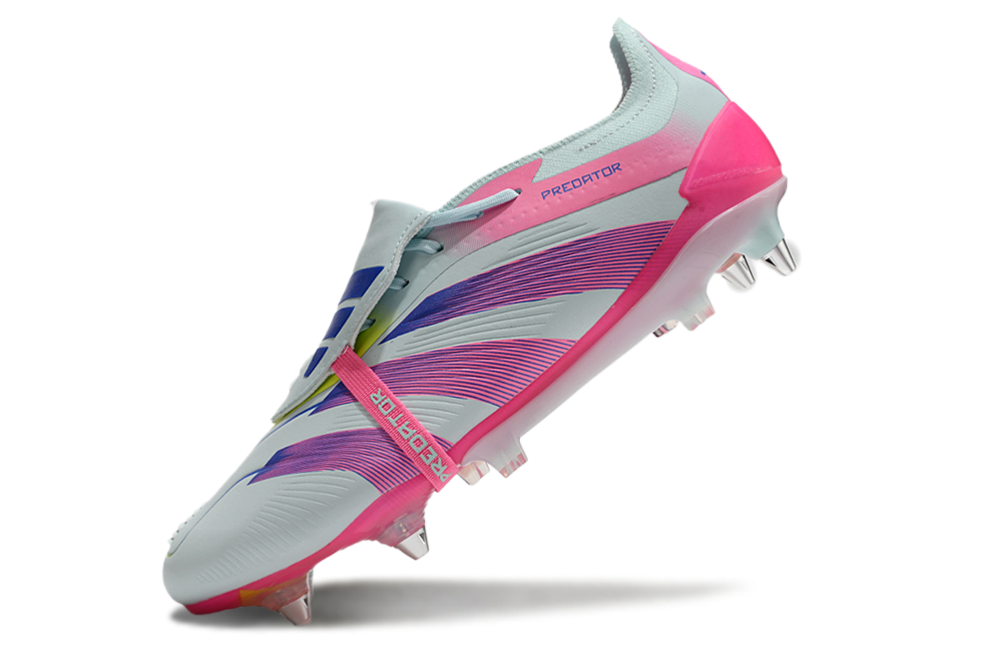 Chuteira Adidas Predator Elite Fold-Over Tongue SG - Branca, Rosa e Roxa
