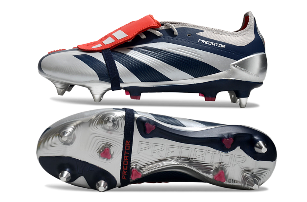 Chuteira Adidas Predator Elite Fold-Over Tongue SG - Prata, Azul e Vermelha