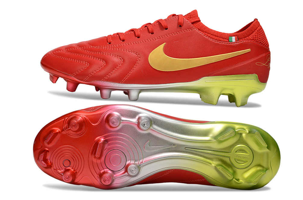 Chuteira Nike Tiempo Legend 10  FG -  Vermelha e Dourada - Edição Especial