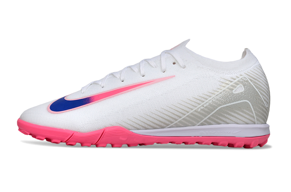 Chuteira Society Nike Air Zoom Mercurial Vapor 16 Elite TF - Branca, Rosa e Azul