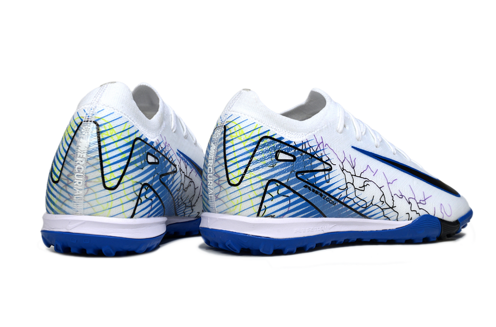 Chuteira Society Nike Air Zoom Mercurial Vapor 16 Elite TF - Branca, Azul e Preta