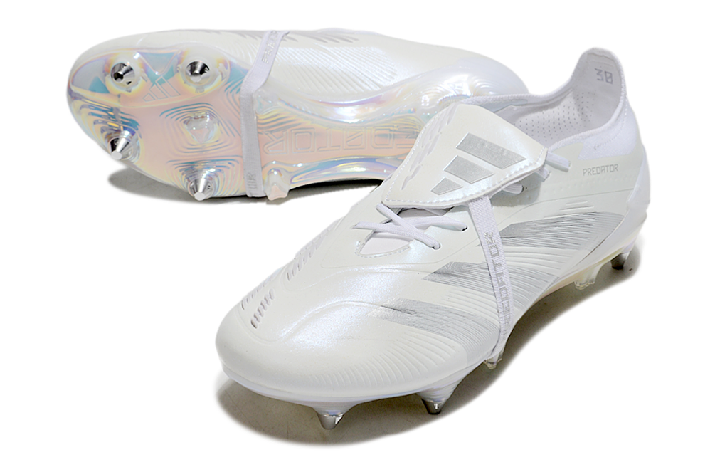 Chuteira Adidas Predator Elite Fold-Over Tongue SG - Branca e Prata