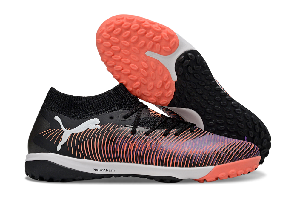 Chuteira Society Puma Future 8 TF - Preta, Roxa e Laranja - Unlimited Pack