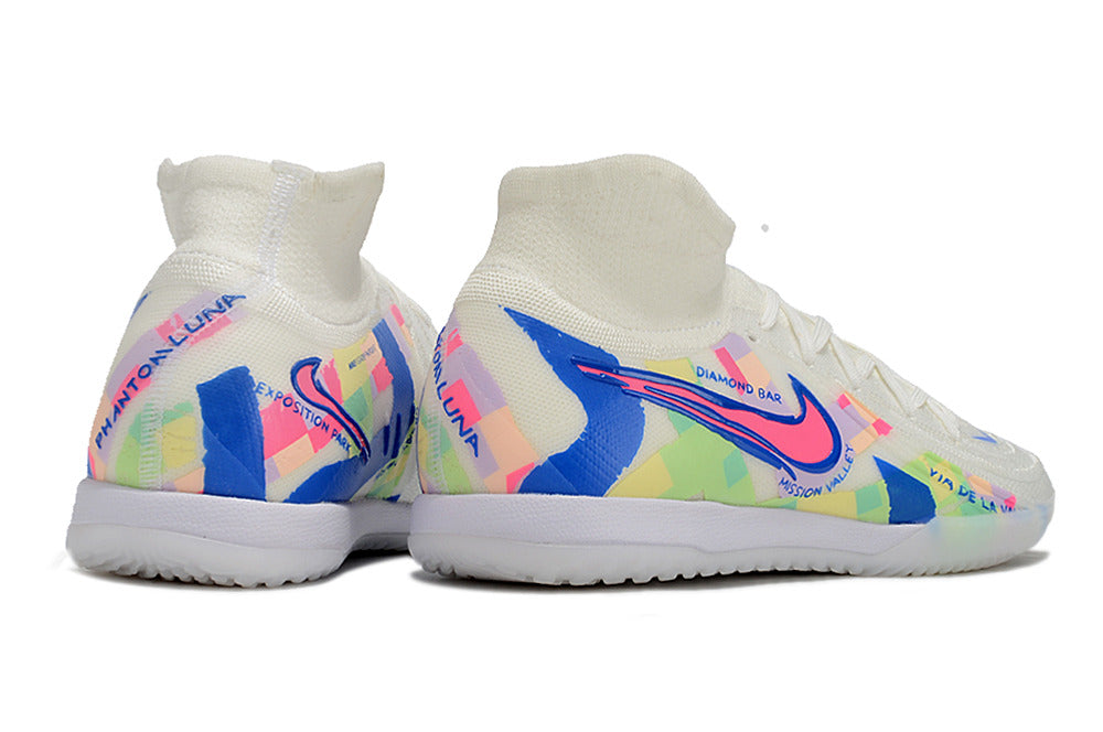 Tênis Futsal Nike Phantom Luna IC - Branca, Azul e Rosa