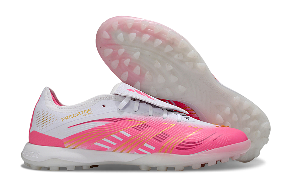 Chuteira Society Adidas Predator Elite Fold-Over Tongue TF - Branca e Rosa