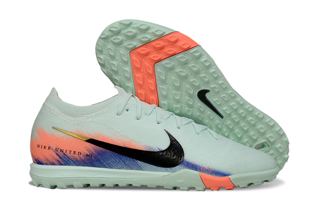 Chuteira Society Nike Air Zoom Mercurial Vapor 16 Elite TF - Branca, Azul e Laranja