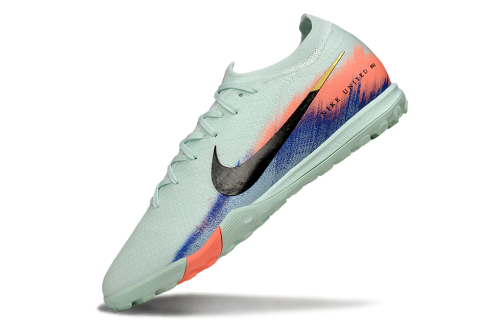 Chuteira Society Nike Air Zoom Mercurial Vapor 16 Elite TF - Branca, Azul e Laranja