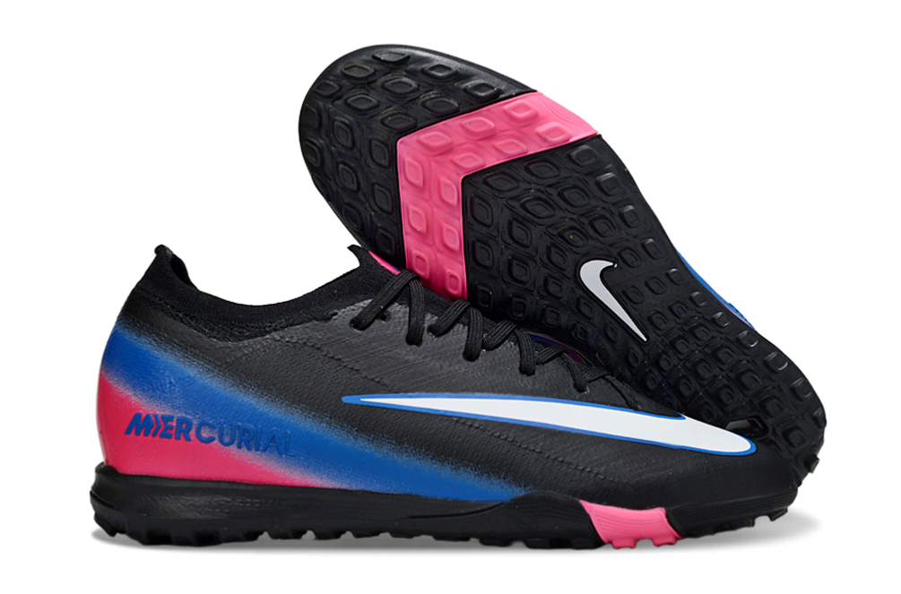 Chuteira Society Nike Air Zoom Mercurial Vapor 16 Elite TF - Preta, Rosa e Azul