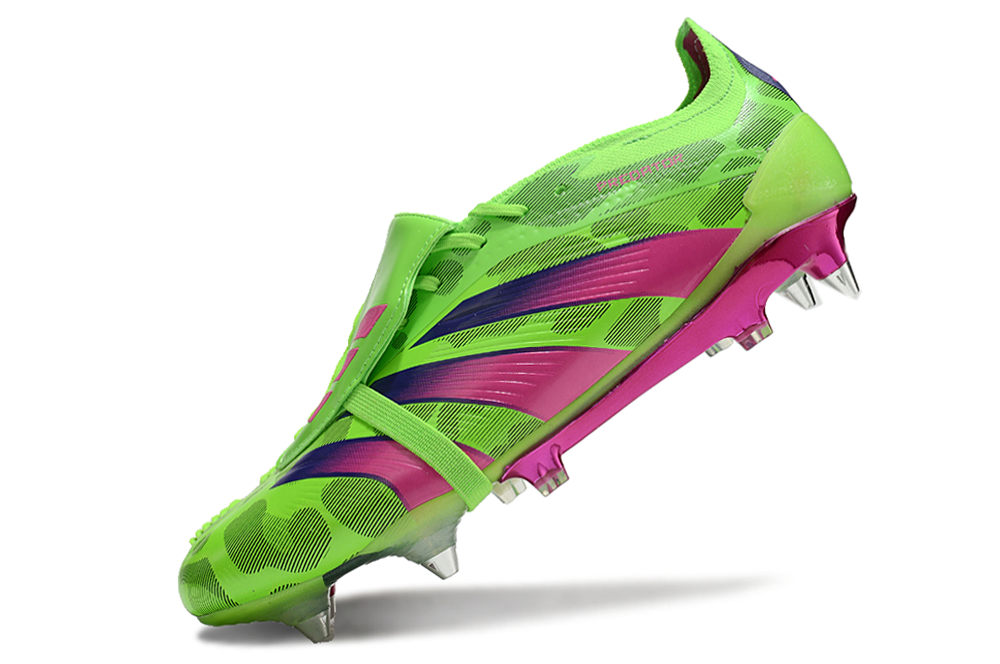 Chuteira Adidas Predator Elite Fold-Over Tongue SG - Verde, Rosa e Roxa
